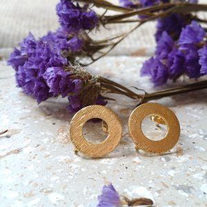 clous d’oreilles cercle effet brossé doré – 16 mm
